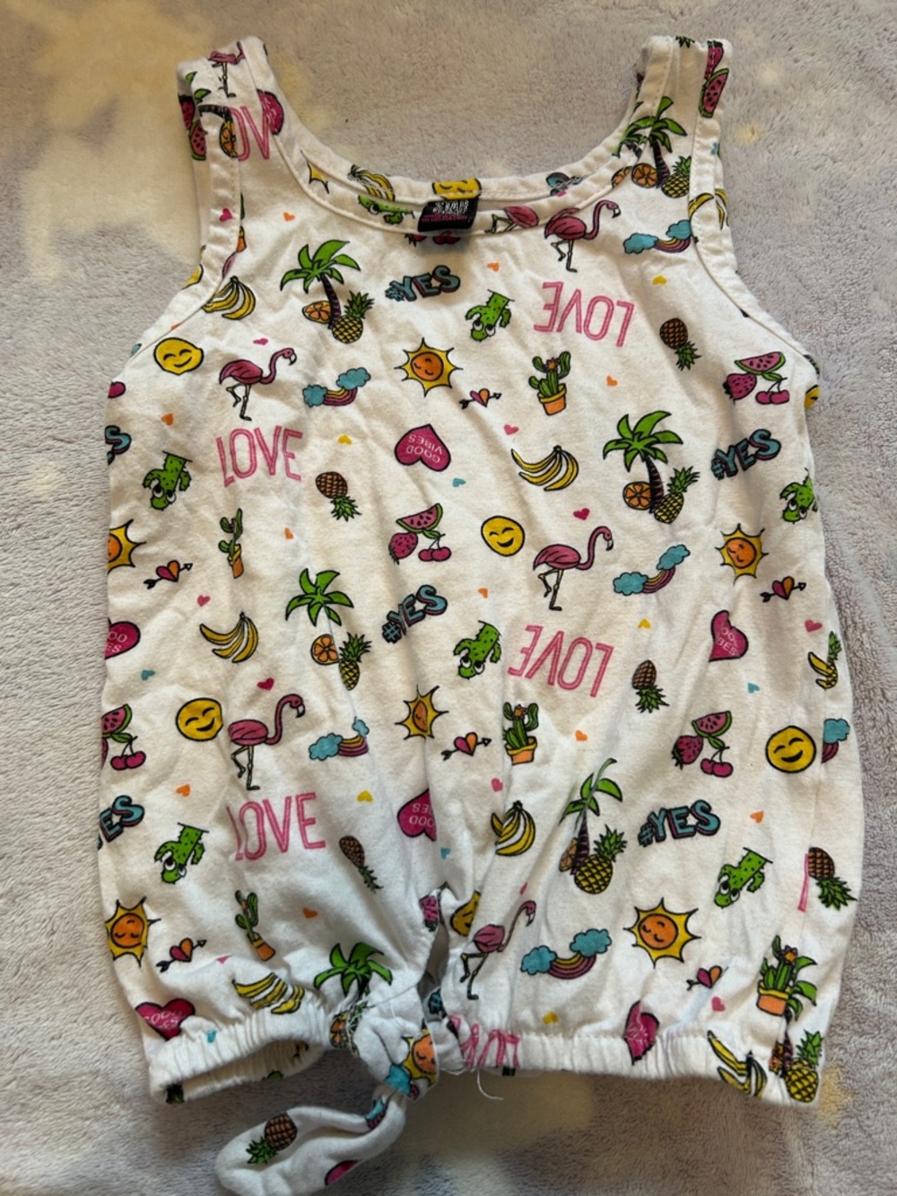 Girls' White Tropical Print Tie-Front Tank Top
